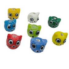 Kitty Cat Ceramic Round Beads  15mm  Multi-Color  8 Beads 