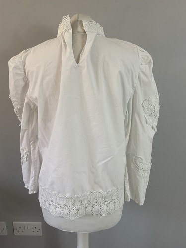 Zara white cotton lace detail long sleeve cotton top blouse L UK 12 14 - Picture 4 of 9