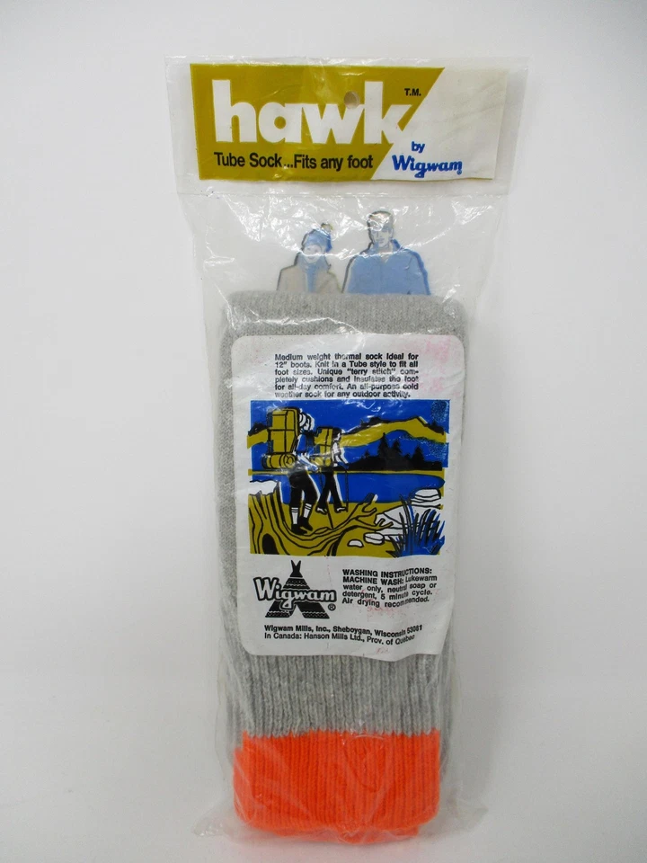 Calcetines Tubo Wigwam Hawk De Colección Para Hombre Talla 9-14 Gris Naranja Acolchado Acrílico Años 80 Foto 3 de 4