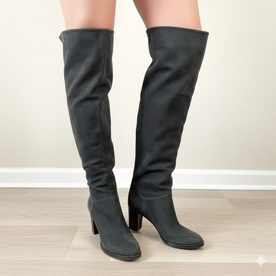 Gray Suede Over The Knee Heeled Boots - 36 / 5.5-6US, Italian made   