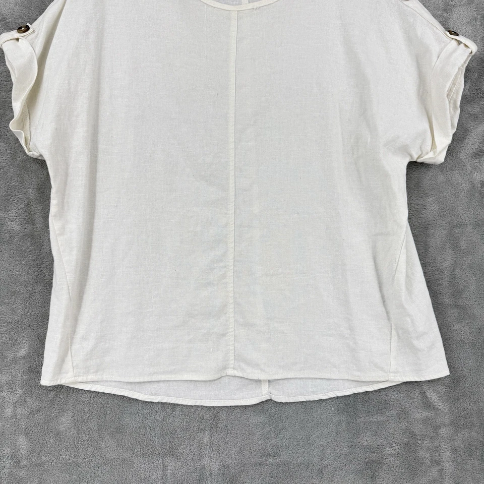 Blusa de estudio Cable & Gauge para mujer pequeña mezcla de lino Lagenlook minimalista cuadrada Foto 4 de 4