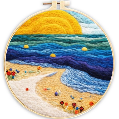 Beach Ocean DIY Wool Needle Felted, Landscape Painting With Frame For Beginners - Picture 15 of 16