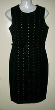 #1099 Misses Dress 6 CALVIN KLEIN Black Gold Rivets Embellishments Belted