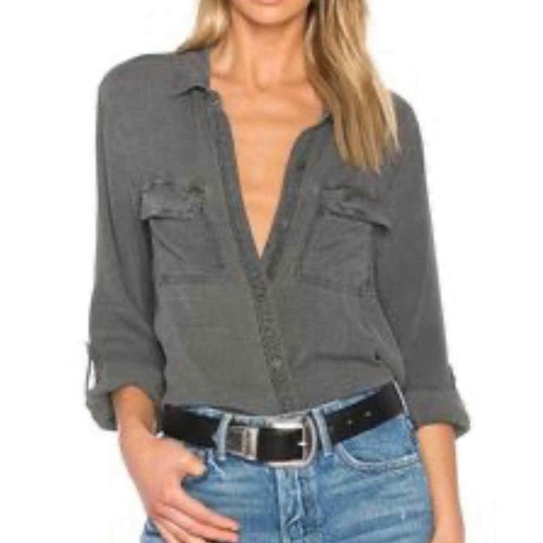 Sam & Lavi Isabelle Button Up Roll Tab Sleeve Shirt Blue Grey Size Small - Picture 3 of 10