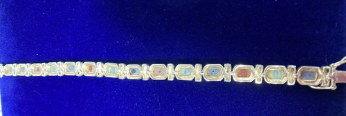 925 Sterling Silver & Multi-Color Jadeite Link Bracelet ~ 21.2g ~ Size 7.75" - Picture 12 of 12