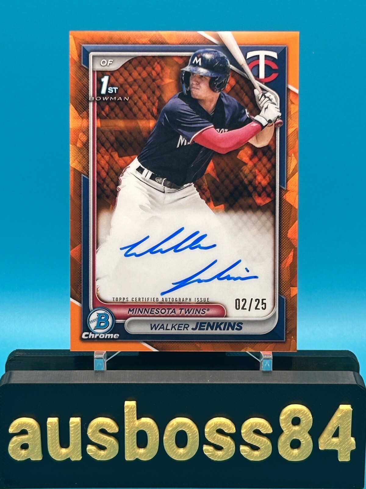 2024 Bowman Chrome SAPPHIRE WALKER JENKINS 1ST BOWMAN 02/25 ORANGE AUTO TWINS 🔥