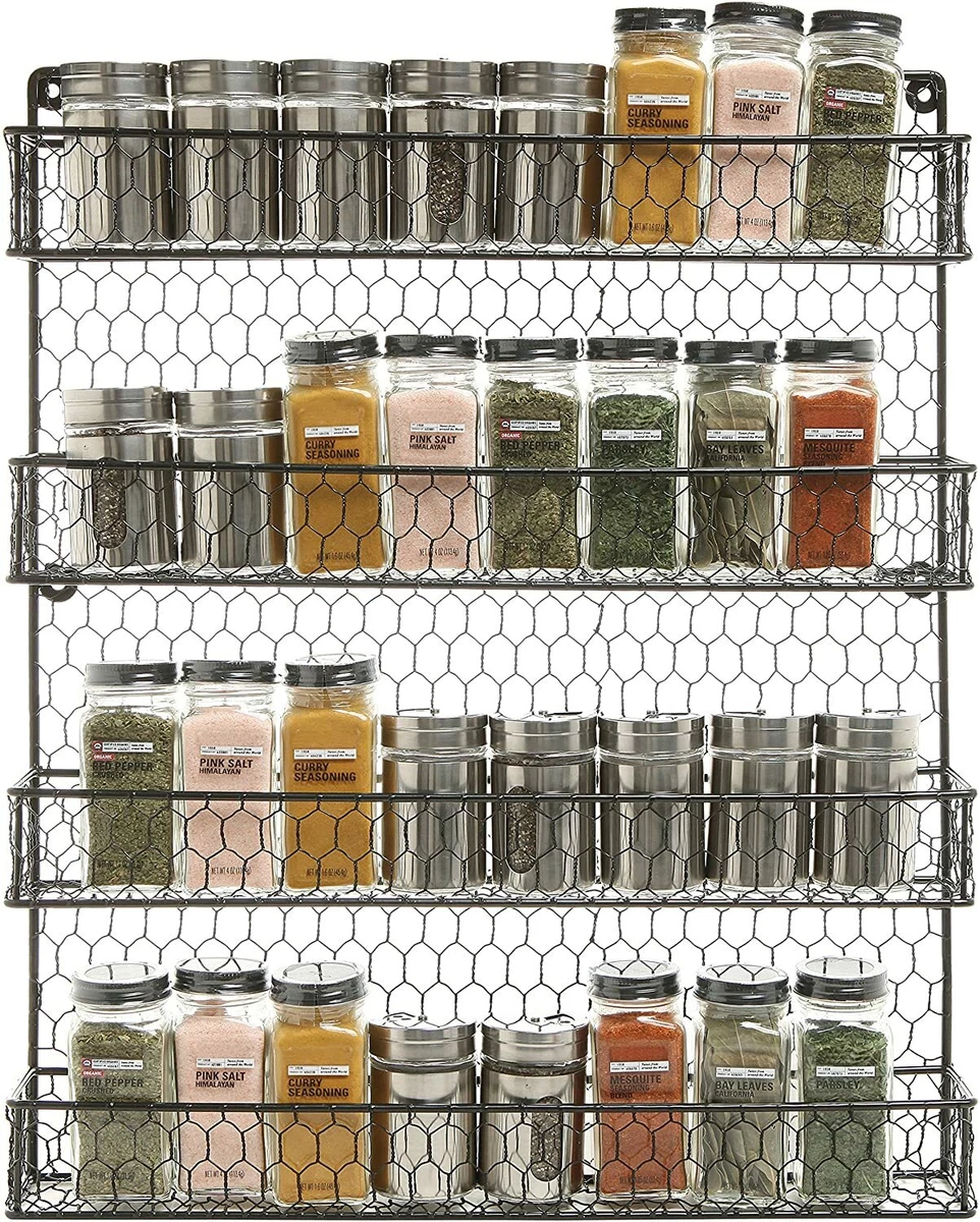 12-inch Black Chicken Wire Wall Mounted Spice Rack, Kitchen