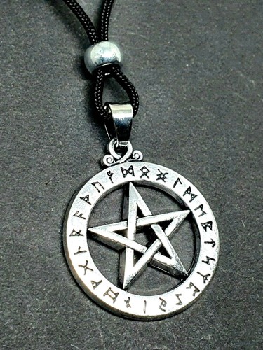 Pentacle Rune Necklace Pendant Elder Runes Pewter Pagan Beaded Cord Jewellery - 第 14/23 張圖片