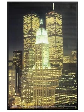 2001 Twin Towers at Night - Original Vintage Poster by Scorpion Posters