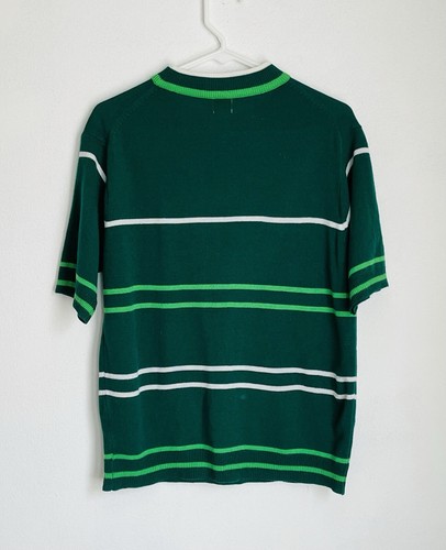 Vintage La Stella Womens M Sweater Green Stripe Pullover Mock Neck Short Sleeve - 第 2/3 張圖片
