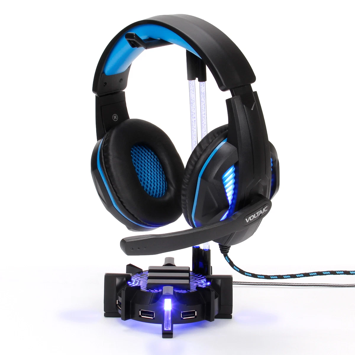 ENHANCE Gaming Headset Stand with 4 Port USB Hub LED Lighting