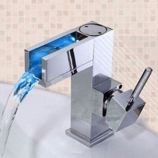 Cubic Hydro Powered LED Colour Changing Basin Monobloc Mixer Single Hole Tap CP