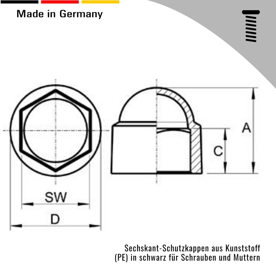 4 Schutzkappen/Abdeckung Sechskantmutter M18 M20 M22 M24 M30 M36 M42 Kunststoff - Bild 4 von 4