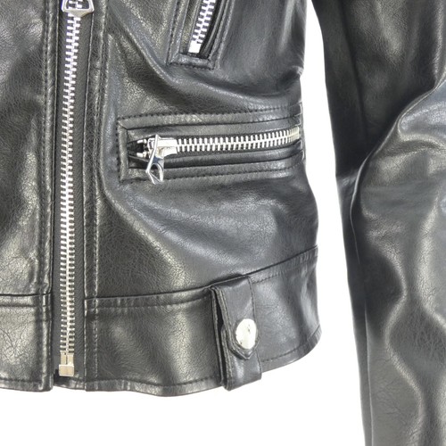 Vegan Leather Biker Jacket Rocker Moto Cropped Y2K 80s 90s Faux Leather PU S - Picture 7 of 14