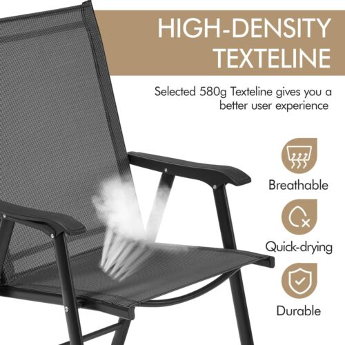 Set of 2 Lawn Outdoor Folding Chairs Yard Patio Dining Chairs Metal Frame,Black - Picture 5 of 6