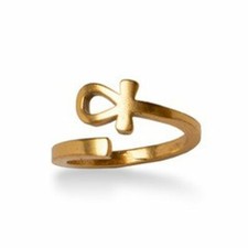 Egyptian Gold Plated Ankh Key of Life Ring Size 7 adjustable