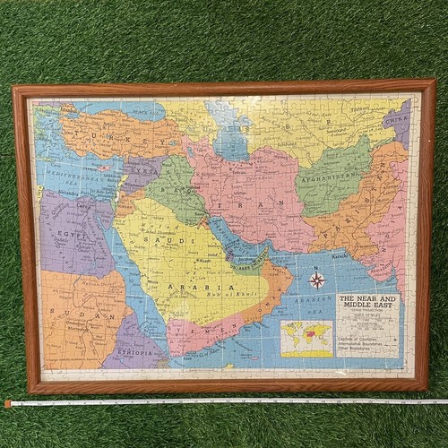 VTG PUZZLE MAP - The Near and Middle East - Complete + Framed 25” x 19” - Picture 9 of 9
