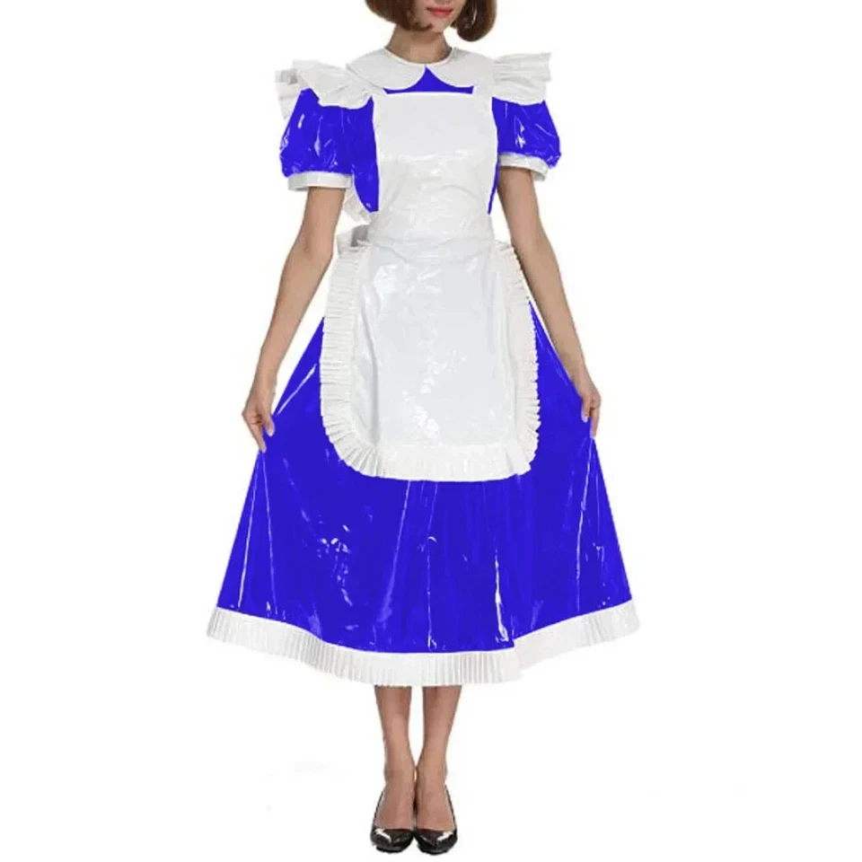 Disfraces de disfraces de criada francesa Sissy para mujer cuello Peter Pan trajes de PVC brillantes 7XL Foto 4 de 4