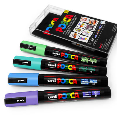 Uni Posca PC-5M Kunstmarker Farbmarker Cool Pastell Set Von 4 In Plastikmappe