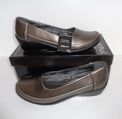 Ladies Womens Pewter Shoes Low Wedge Casual Flats Wide Fit