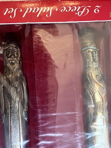 Wallace Silversmiths Vintage Santa & Snowman 2 Piece Salad Serving Set 2000 New - Picture 2 of 2