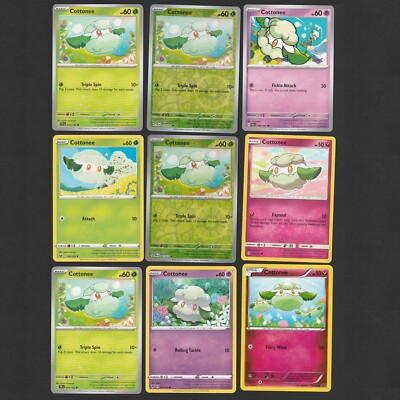 Cottonee Pokemon Card Collection Set of 9 English Cards Cute Grass Reverse Holo