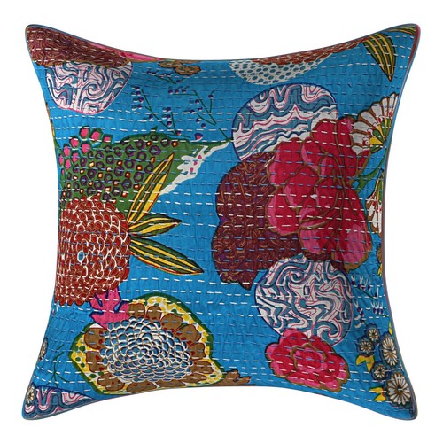 16'' INDIAN CUSHION COVER PILLOW CASE KANTHA WORK FLORAL ETHNIC THROW DECOR ART - Picture 17 of 38