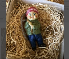 New Dresden Paper Boy w Sled Christmas Ornament Tree Decoration