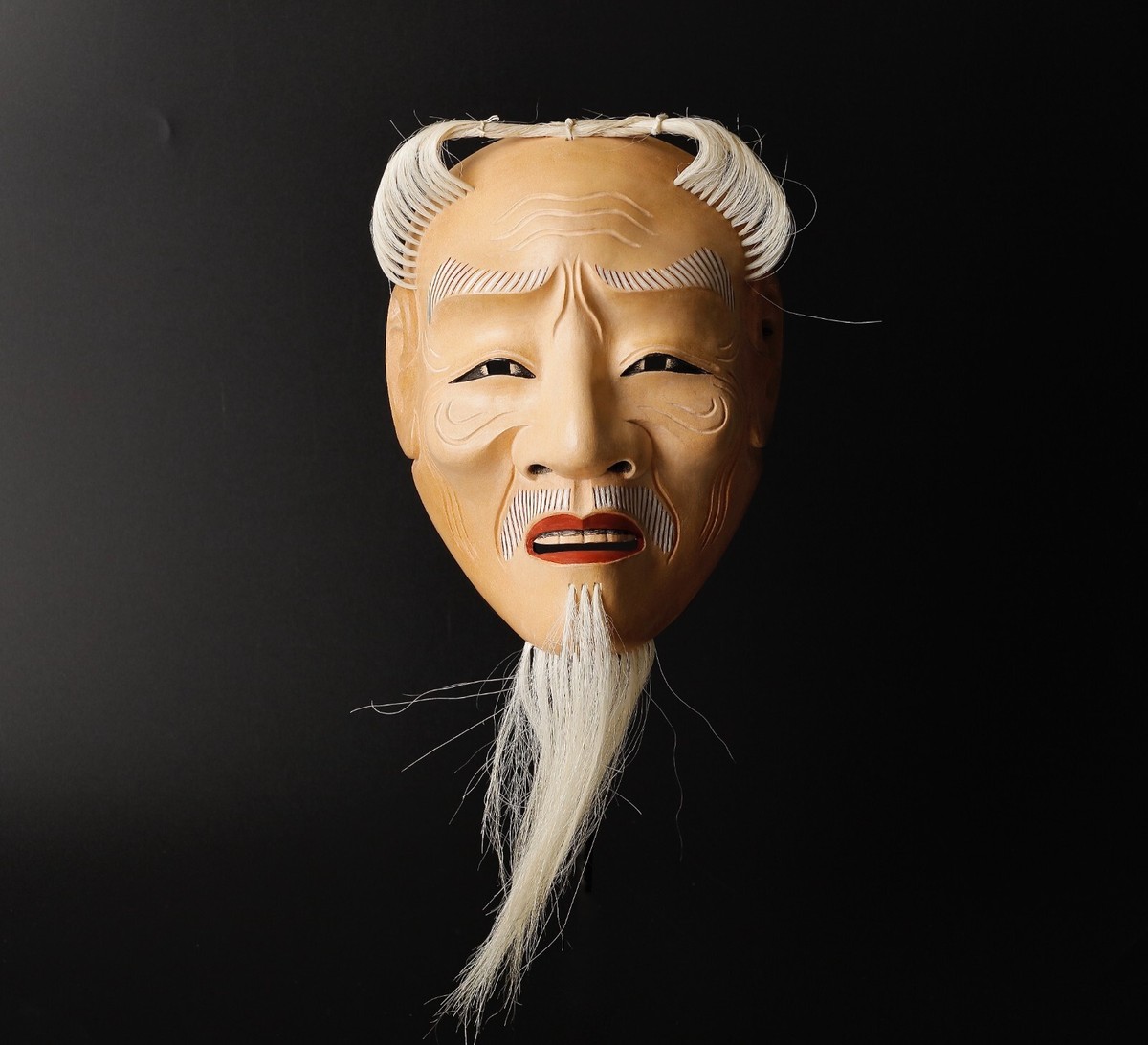 Japanese signed Kojo Noh Mask of an elderly man representing a
