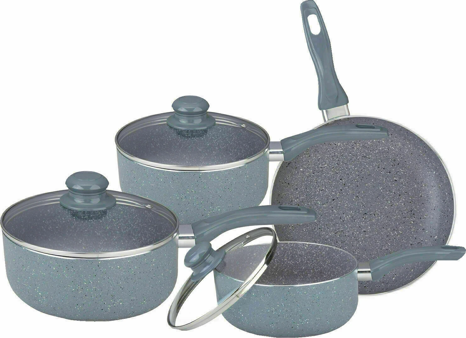 Non Stick Marble Coated Cookware Saucepan Frying Pan Pot Set With Glass Lid 7PC