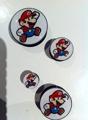 Pair Super Mario Ear Plugs Flesh Tunnel 