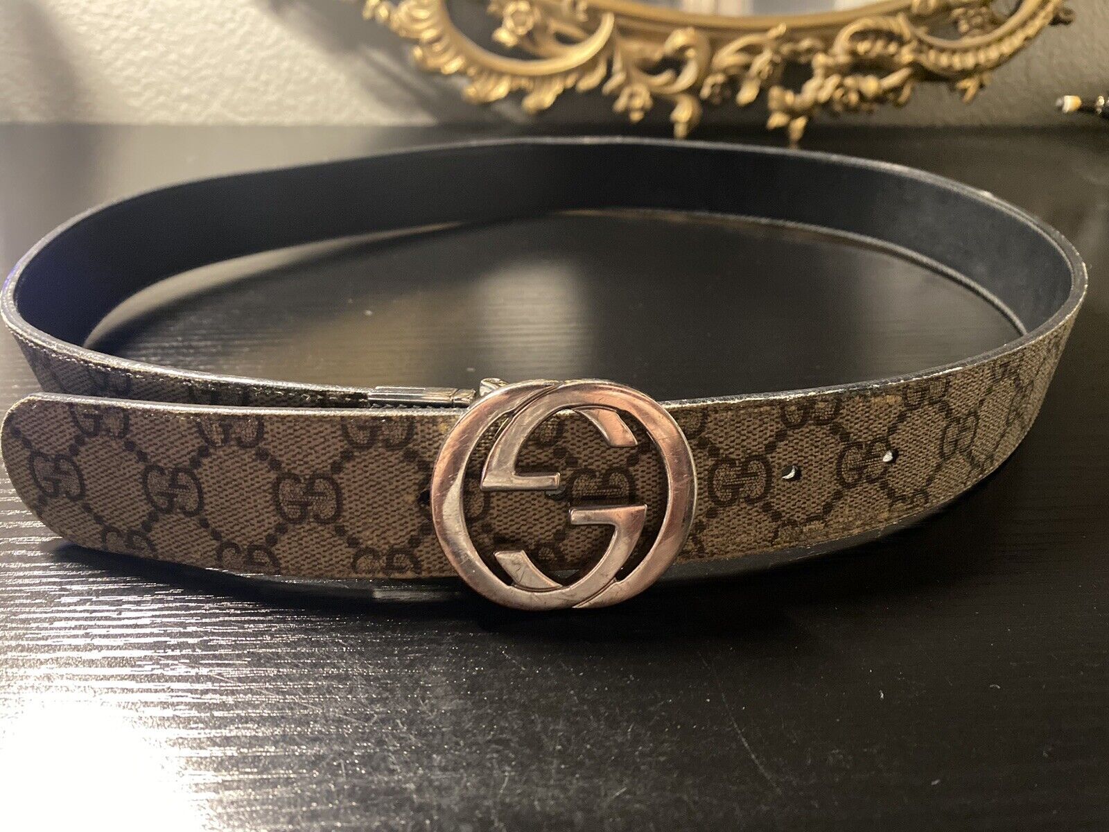 Gucci Beige/Brown GG Canvas and Leather Belt 100cm Gucci