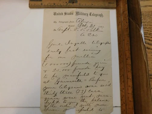 Civil War Document- US Military Telegraph 10/21/63 General Ingalls Forage