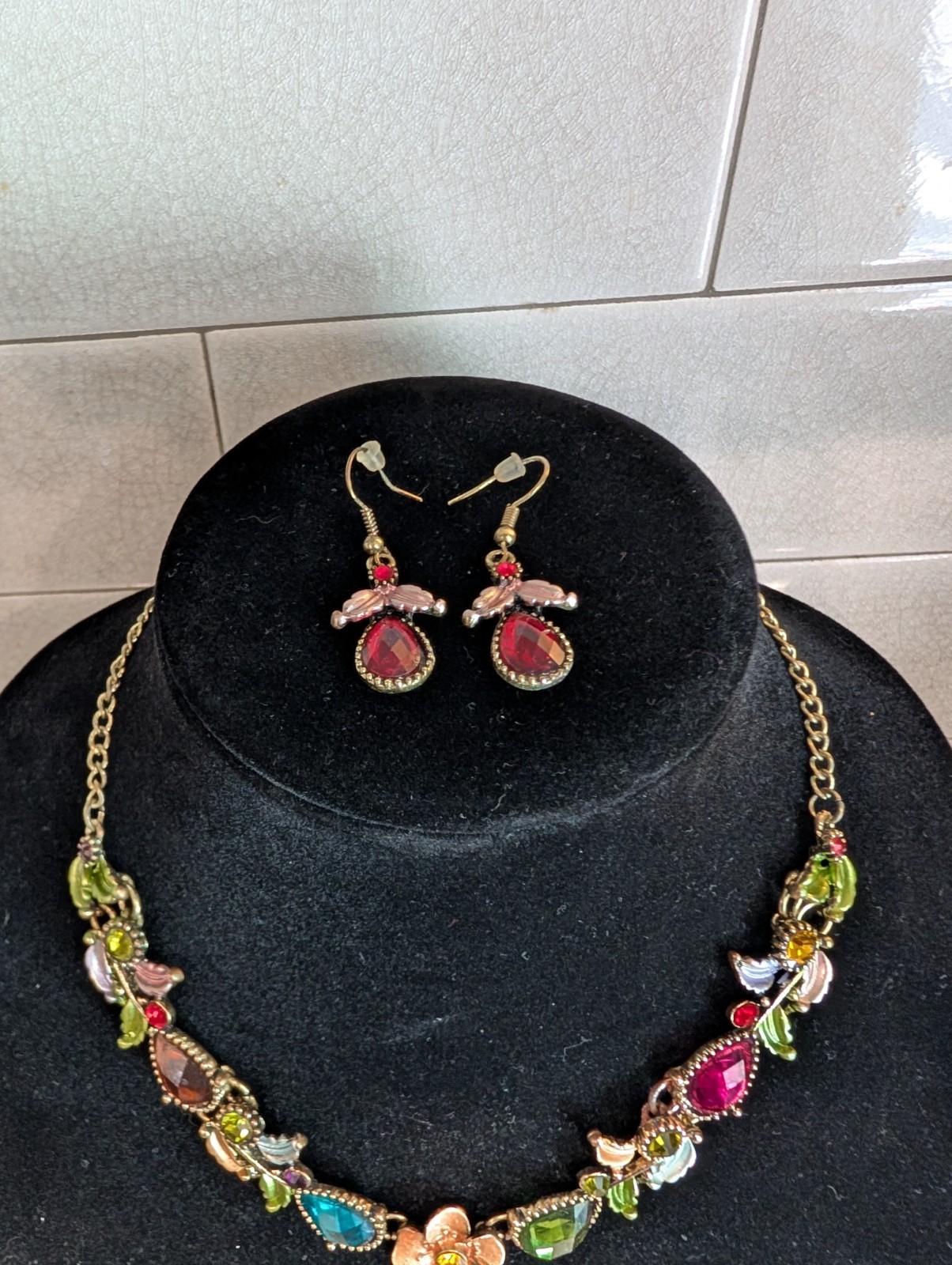 Flower Statement Piece Chunky Multicolored Gold T… - image 2