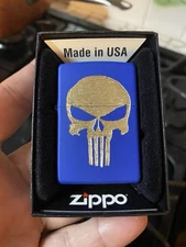 1-punisher Logo On A Royal Blue Zippo Lighter