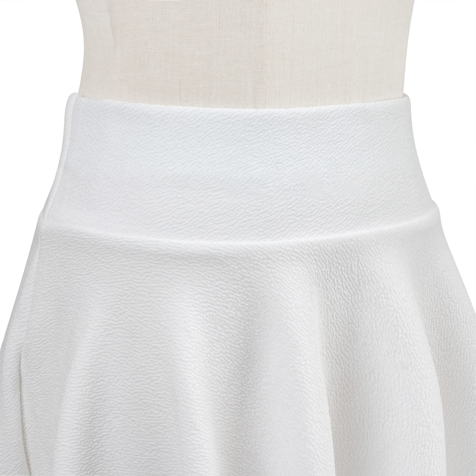 Women's White Skater Mini Skirt High Waisted Textured Crepe Flared Size xl image 2