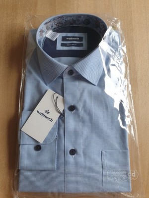 NEU Herren HEMD  WALBUSCH Gr. 41/ 42 ( L)  REGULAR FIT BLAU KARIERT 