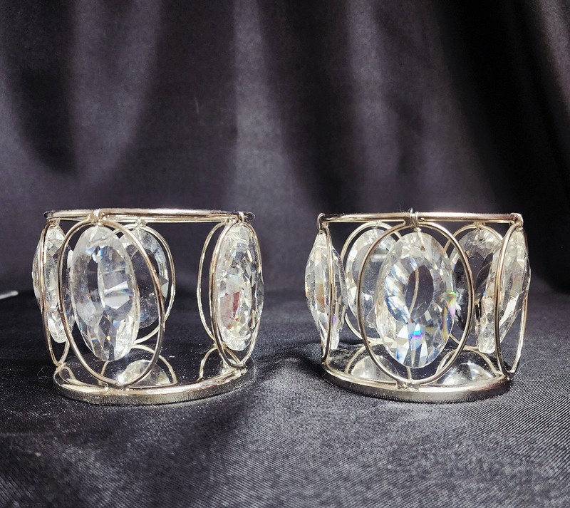 Pair Of Modern Decorative Chrome And Cyrstal Candle Holders 3 Inches Tall