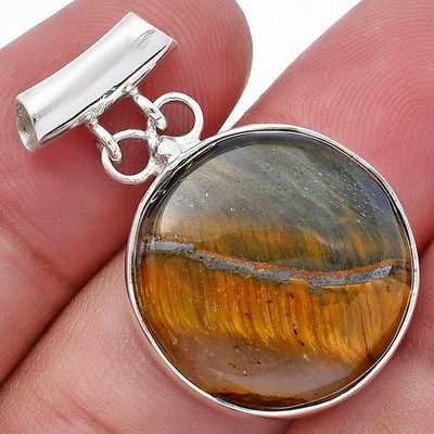 Natural Blue Tiger Eye 925 Sterling Silver Pendant Jewelry P-1198