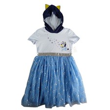 Bluey Dress Girls Large 10-12 Blue Shirt Twirl Tulle Skirt Hood with Ears NWT