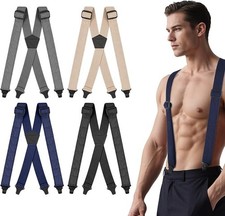4 Pcs Hidden Suspenders for Men 1.5 Inch X Back Adjustable Mens Suspenders Heavy