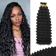 Human Braiding Hair for Boho Braids Deep Wave Bulk Human Hair 120G 16 Inch 12A K