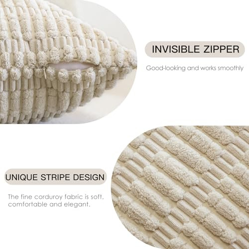Pack of 2 Corduroy Soft Decorative Throw Pillow 18" x 18" (Pack of 2) Beige - Picture 2 of 7