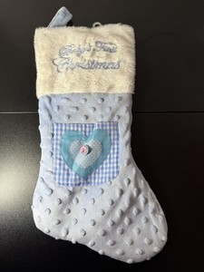 Baby Boy's First Christmas Stocking ~ Soft Blue And White Holiday 17" ~ New
