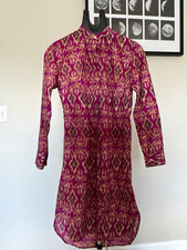 Lauren Ralph Lauren Purple Beige Ikat Shirt Dress XS Collared Long Sleeve