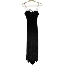 Dave  Johnny Vintage 90s Rhinestone Gown Dress Size M Black Open Back Formal