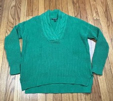 Lauren Ralph Lauren Cable Knit V-Neck Sweater Fisherman Green Preppy Women  s M