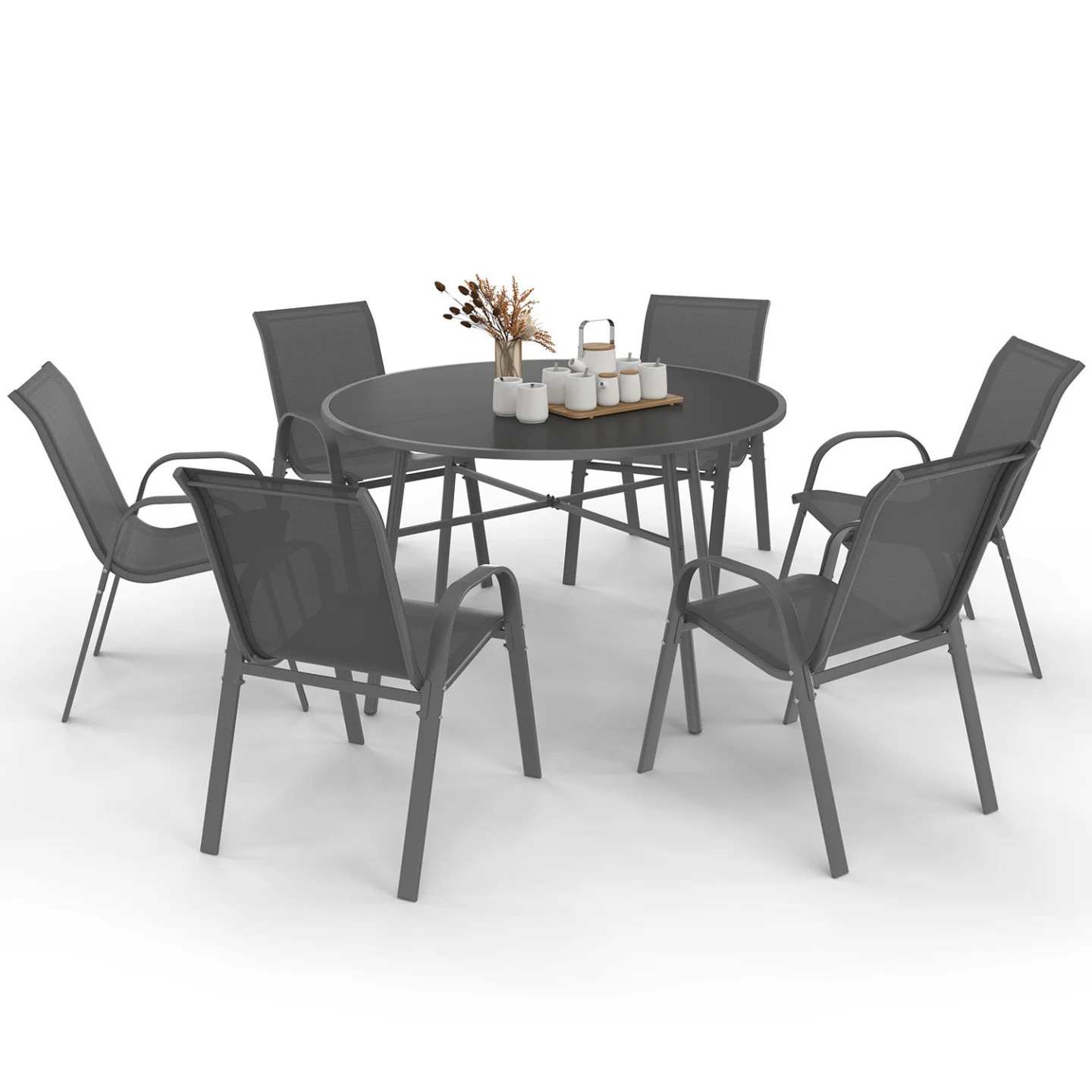 Salon de jardin en aluminium MADRID table ronde 120cm gris anthracite