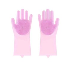 1 Pair Magic Silicone Dishwashing Gloves Scrubber Rubber Scrub Kitchen Cleaning