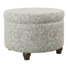 HomePop Transitional Fabric Storage Ottoman with Paisley Floral Pattern in Gray
